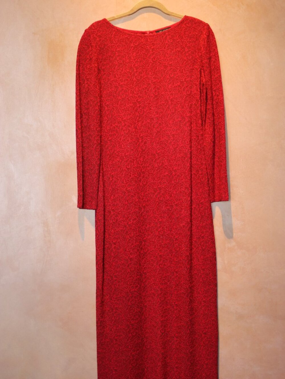 St. John Red Santana Knit Jacquard Long Sleeve Column Gown Size 8